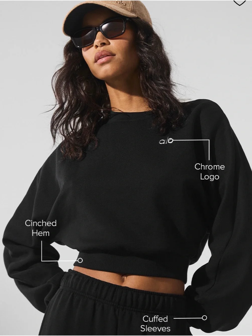 ALO Yoga Black Cropped Crewneck Sweatshirt NWOT